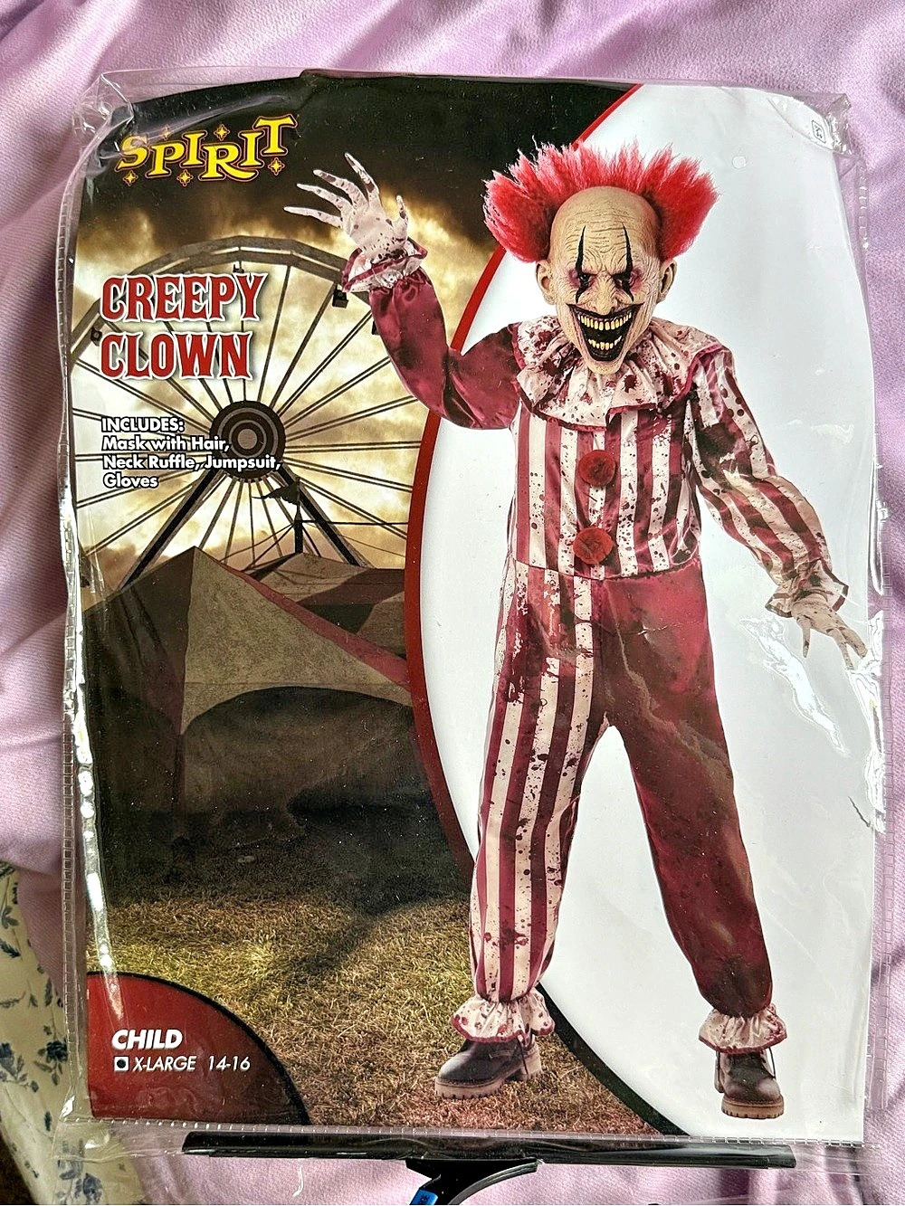 Spirit Halloween Kids Creepy Clown Costume Red & White Boys XL 14-16
